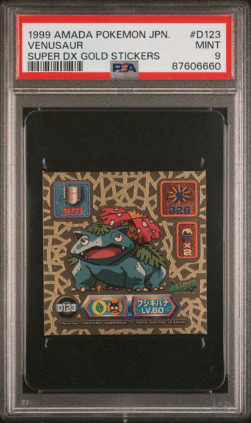 1999 AMADA POKEMON JAPANESE SUPER DX GOLD STICKERS #D123 VENUSAUR SUPER DX GOLD STICKERS PSA 9